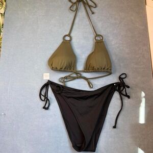 H & M Bikini Set Olive/Black Top Size 6 and Bottom Size Small